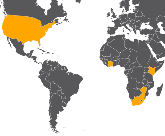 Map graphic showing African countries collaborating within the HE²AT network