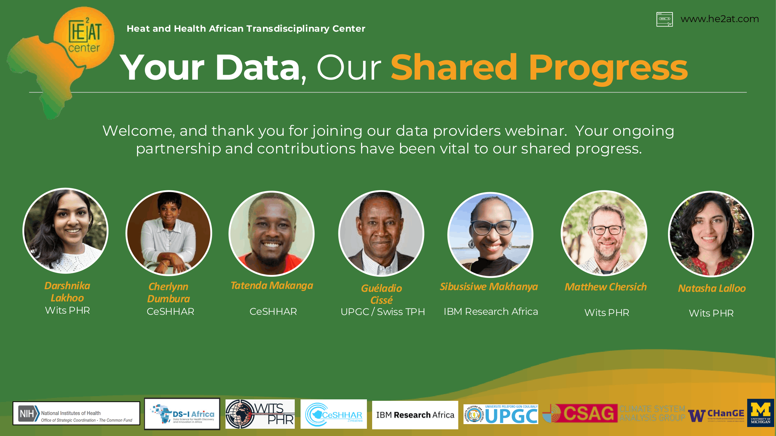 Title slide for the HE²AT Center Data Providers Webinar: Your Data, Our Shared Progress