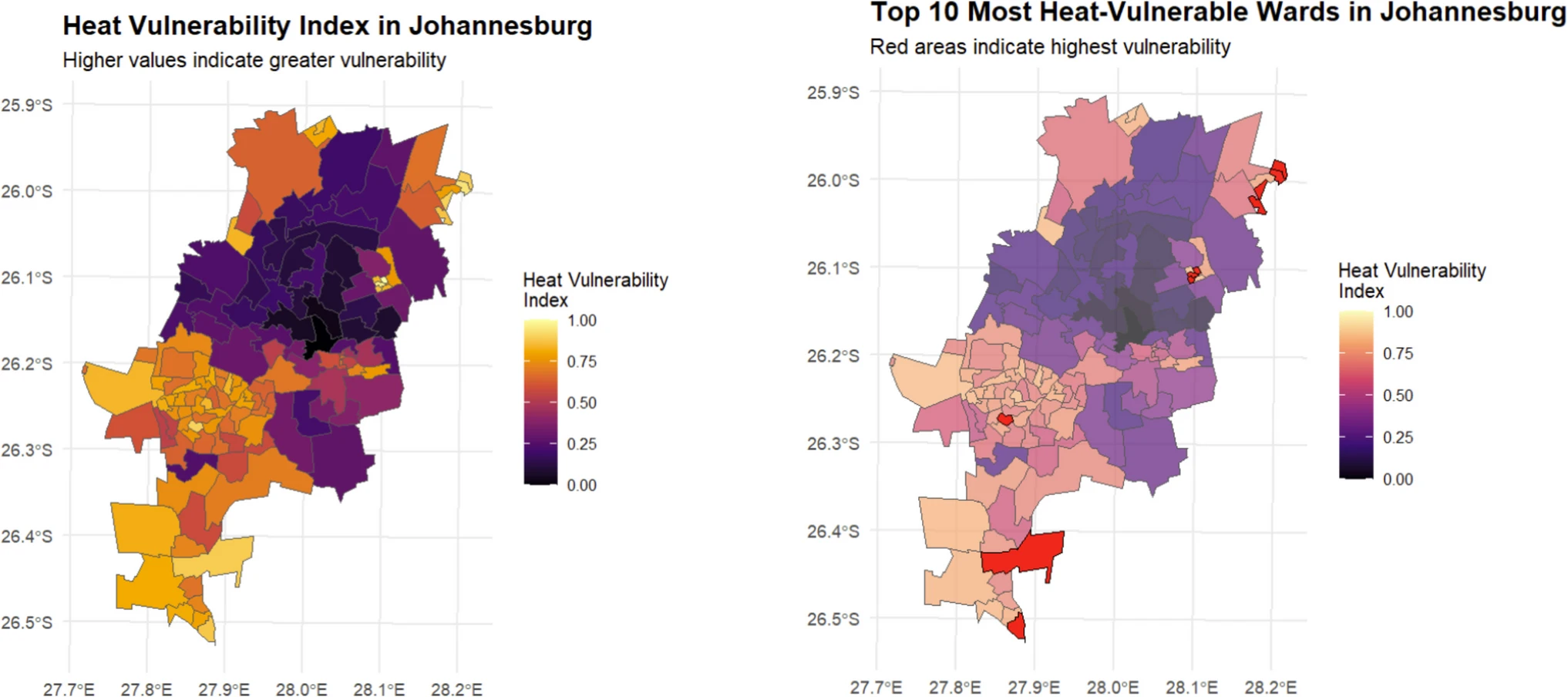 Thumbnail map of composite heat vulnerability across Johannesburg wards