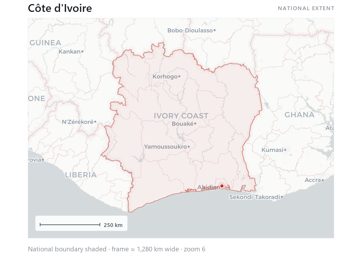 National geographic map of Côte d'Ivoire