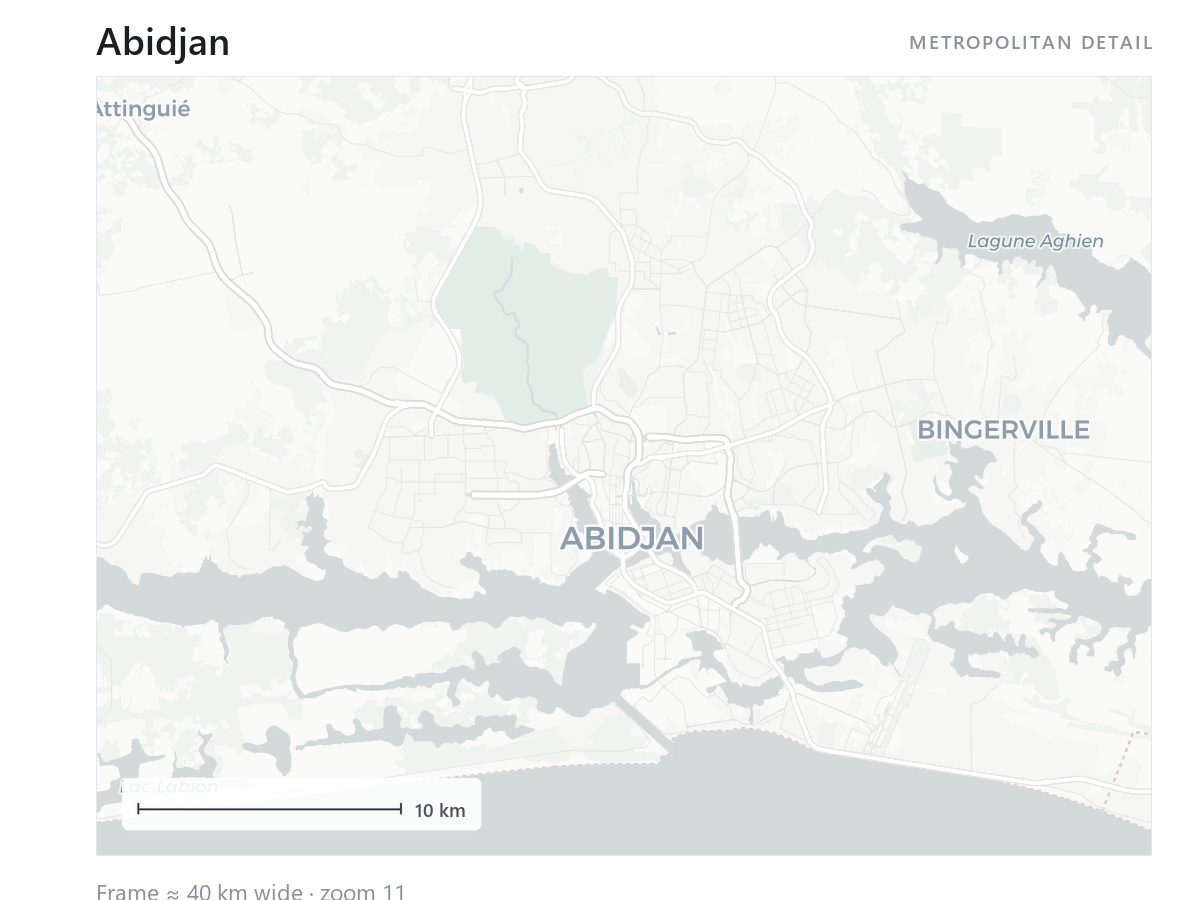 Detailed urban land-use and heat map of Abidjan metropolitan area