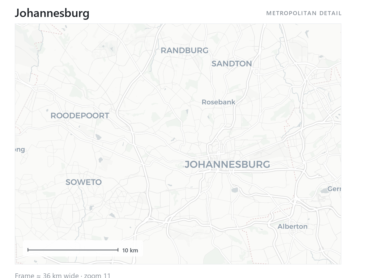 Detailed urban heat island map of Johannesburg metropolitan area